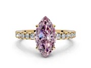 Solitaire Engagement Ring Setting for Fancy Pink Marquise Center with Single Row Accent Band and Prong Head in Yellow Gold