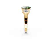 3 Stone Engagement Ring Setting for Fancy Green Oval Center with Matching Side Accents and Prong Head in Yellow Gold