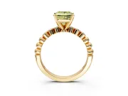 Solitaire Engagement Ring Setting for Fancy Yellow Princess Cut Center with Bezel-Dot Beaded Band and Prong Head in Yellow Gold