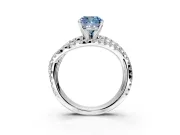 Solitaire Engagement Ring Setting for Fancy Blue Cushion Cut Center with Woven 3-Strand Pave Band and Prong Head in White Gold