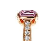 Solitaire Engagement Ring Setting for Fancy Pink Asscher Cut Center with Milgrain-Framed Pave Band and Prong Head in Rose Gold