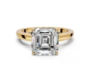 Solitaire Engagement Ring Setting for Asscher Cut Center with Basket Rail and Prong Head in Yellow Gold