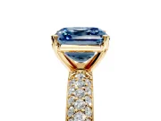 Solitaire Engagement Ring Setting for Fancy Blue Asscher Cut Center with Domed Multi-Row Pave Band and Prong Head in Yellow Gold