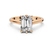 Solitaire Engagement Ring Setting for Emerald Cut Center with Cathedral Band and Prong Head in Rose Gold