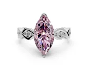 Solitaire Engagement Ring Setting for Fancy Pink Marquise Center with Accented Twist Band and Leaf Prong Head in Platinum