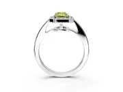 Bezel-Framed Halo Engagement Ring Setting for Fancy Yellow Emerald Cut Center with Pave Band and Prong Head in Platinum