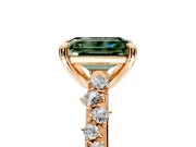 Solitaire Engagement Ring Setting for Fancy Green Emerald Cut Center with Trailing Leaf Accent Band and Prong Head in Rose Gold