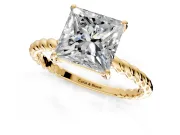Solitaire Engagement Ring Setting for Princess Cut Center with Plain Twisted Rope Band and Prong Head in Yellow Gold