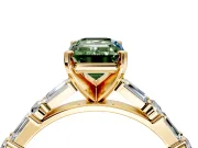 Baguette Engagement Ring Setting for Fancy Green Emerald Cut Center with Alternating Bar-Set Band and Prong Head in Yellow Gold