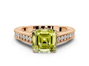 Solitaire Engagement Ring Setting for Fancy Yellow Asscher Cut Center with Engraved Pave Band and Prong Head in Rose Gold