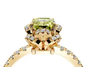 Halo Engagement Ring Setting for Fancy Yellow Emerald Cut Center with Openwork Halo, Pave Band and Prong Head in Yellow Gold