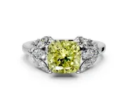 Leaf Cluster Engagement Ring Setting for Fancy Yellow Cushion Cut Center with Marquise Accents and Prong Head in White Gold