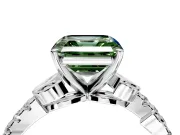 Leaf Motif Engagement Ring Setting for Fancy Green Asscher Cut Center with Pave Band and Prong Head in Platinum