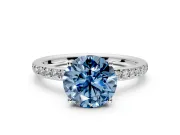 Solitaire Engagement Ring Setting for Fancy Blue Round Cut Center with Fine Pave Band and Prong Head in Sterling Silver