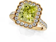 Milgrain Floral Halo Engagement Ring Setting for Fancy Yellow Radiant Cut Center with Pave Band and Prong Head in Yellow Gold