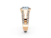 Halo Engagement Ring Setting for Fancy Blue Asscher Cut Center with Wide-Open Pave Split Shank and Prong Head in Rose Gold