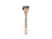 Solitaire Engagement Ring Setting for Fancy Blue Cushion Cut Center with Widening Pave Band and Claw Prong Head in Rose Gold