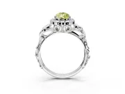 Halo Engagement Ring Setting for Fancy Yellow Pear-Shaped Center with Open Scroll Shoulders and Prong Head in Sterling Silver