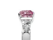 5 Stone Engagement Ring Setting for Fancy Pink Cushion Cut Center with Plain Band and Prong Head in Sterling Silver