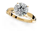 Solitaire Engagement Ring Setting for Round Cut Center with Carved Leaf Shoulders and Prong Head in Yellow Gold