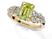 Cluster Engagement Ring Setting for Fancy Yellow Emerald Cut Center with 2-Row Shoulder Clusters and Prong Head in Yellow Gold