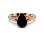 Solitaire Engagement Ring Setting for Fancy Black Pear-Shaped Center with Pave Rail Split Shank and Prong Head in Rose Gold