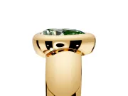 Solitaire Engagement Ring Setting for Fancy Green Pear-Shaped Center with Wide Band and Bezel Head in Yellow Gold