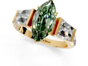 Channel-Set Engagement Ring Setting for Fancy Green Marquise Center with Baguette Band and Prong Head in Yellow Gold