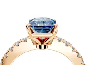 Solitaire Engagement Ring Setting for Fancy Blue Radiant Cut Center with Single Row Accent Band and Prong Head in Rose Gold