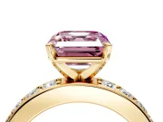 Solitaire Engagement Ring Setting for Fancy Pink Asscher Cut Center with Channel-Set Accents and Prong Head in Yellow Gold