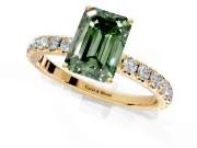 Solitaire Engagement Ring Setting for Fancy Green Emerald Cut Center with Large Accent Band and Prong Head in Yellow Gold