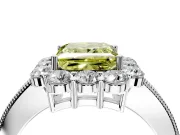 Halo Engagement Ring Setting for Fancy Yellow Princess Cut Center with Milgrain Channel Band and Prong Head in Sterling Silver