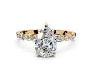 Solitaire Engagement Ring Setting for Pear-Shaped Center with Pave Accents and Prong Head in Yellow Gold