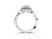 Halo Engagement Ring Setting for Oval Center with Leaf Motif Split Shank and Prong Head in Platinum