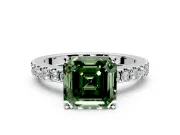 Solitaire Engagement Ring Setting for Fancy Green Asscher Cut Center with Single Row Accent Band and Prong Head in Platinum