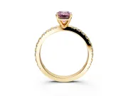 Solitaire Engagement Ring Setting for Fancy Pink Emerald Cut Center with Fine Pave Band and Claw Prong Head in Yellow Gold