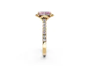Floral Engagement Ring Setting for Fancy Pink Radiant Cut Center with Pave Band and Floral Prong Head in Yellow Gold