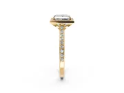 Halo Engagement Ring Setting for Princess Cut Center with Pave Accents, Heart Basket and Prong Head in Yellow Gold