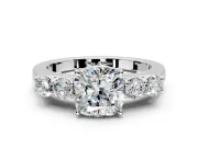 5 Stone Engagement Ring Setting for Cushion Cut Center with Equal Close-Set Accents and Prong Head in Platinum