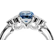 Cluster Engagement Ring Setting for Fancy Blue Emerald Cut Center with Bezel Accent Clusters and Prong Head in Sterling Silver