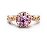 Vintage Station Engagement Ring Setting for Fancy Pink Round Cut Center with Accents and Prong Head in Rose Gold