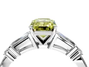 Bar-Set Engagement Ring Setting for Fancy Yellow Emerald Cut Center with Tapered Baguette Accents and Prong Head in Platinum