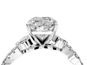 Leaf Motif Engagement Ring Setting for Cushion Cut Center with Pave Band and Prong Head in Platinum