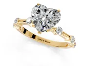 Solitaire Engagement Ring Setting for Heart-Shaped Center with Bezel Station Band and Prong Head in Yellow Gold
