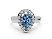 Halo Engagement Ring Setting for Fancy Blue Pear-Shaped Center with Square Band and Prong Head in Platinum