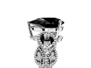 Leaf Engagement Ring Setting for Fancy Black Pear-Shaped Center with Milgrain Accent Band and Prong Head in White Gold