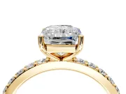 Solitaire Engagement Ring Setting for Radiant Cut Center with Round Cut Pave Band and Prong Head in Yellow Gold