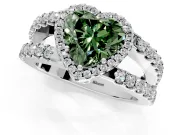 Halo Engagement Ring Setting for Fancy Green Heart-Shaped Center with Wide-Open Pave Split Shank and Prong Head in Sterling Silver