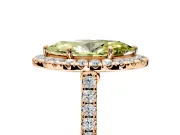 Halo Engagement Ring Setting for Fancy Yellow Marquise Center with Narrowing Pave Band and Prong Head in Rose Gold