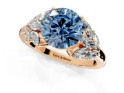 Leaf Cluster Engagement Ring Setting for Fancy Blue Round Cut Center with Marquise Accents and Prong Head in Rose Gold